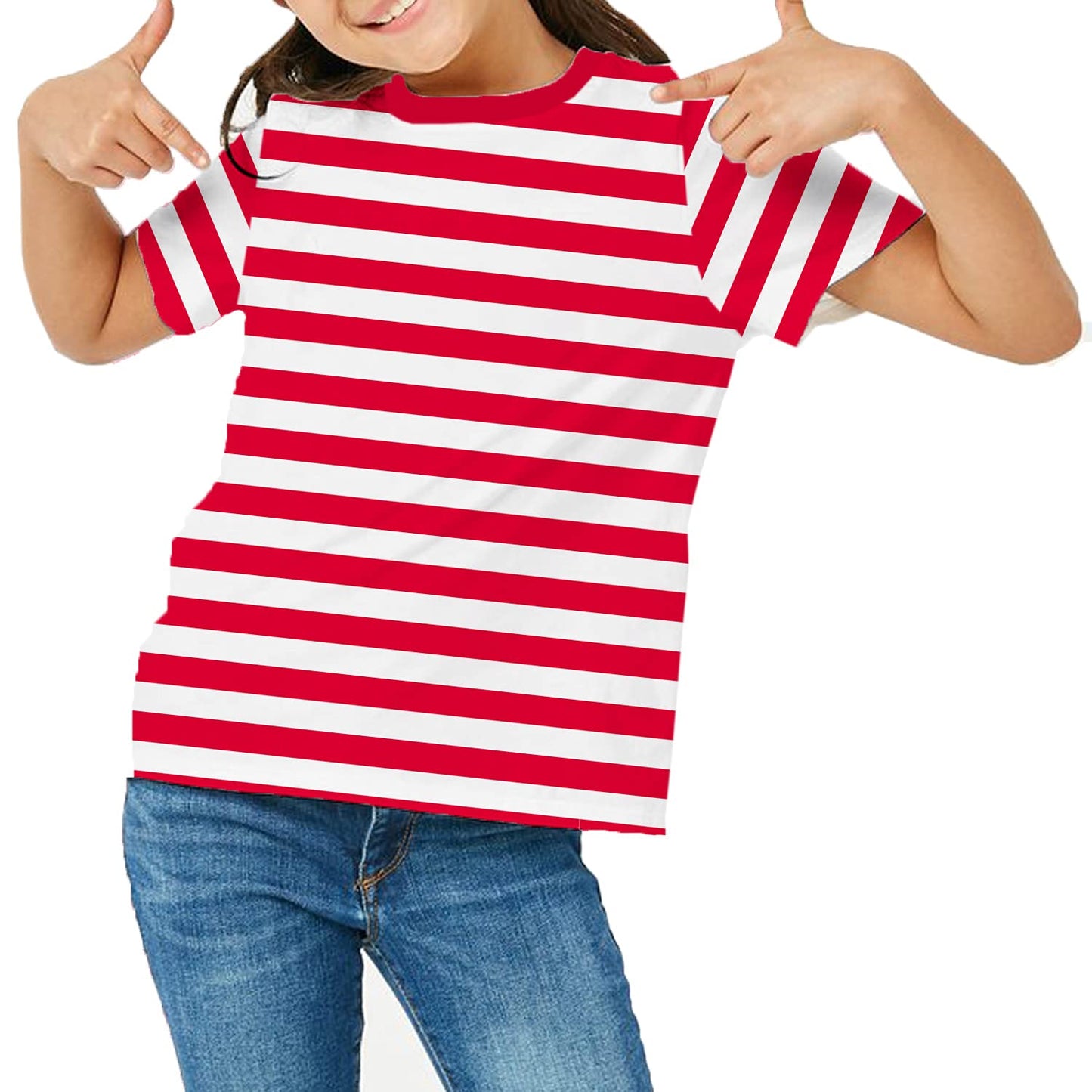 Boys Red White Striped Shirt Girls Waldo Costume Kids Summer Short Sleeve Crewneck Tee Top 13-14 Years