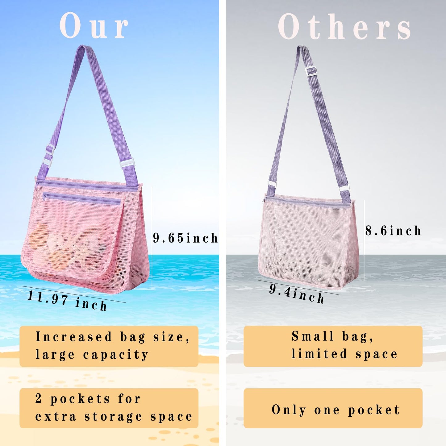 Lidago Beach Toy Set Include 2 Mesh Shovels And 2 Beach Mesh Bags,Kids Sand Sifter For Shells Collecting