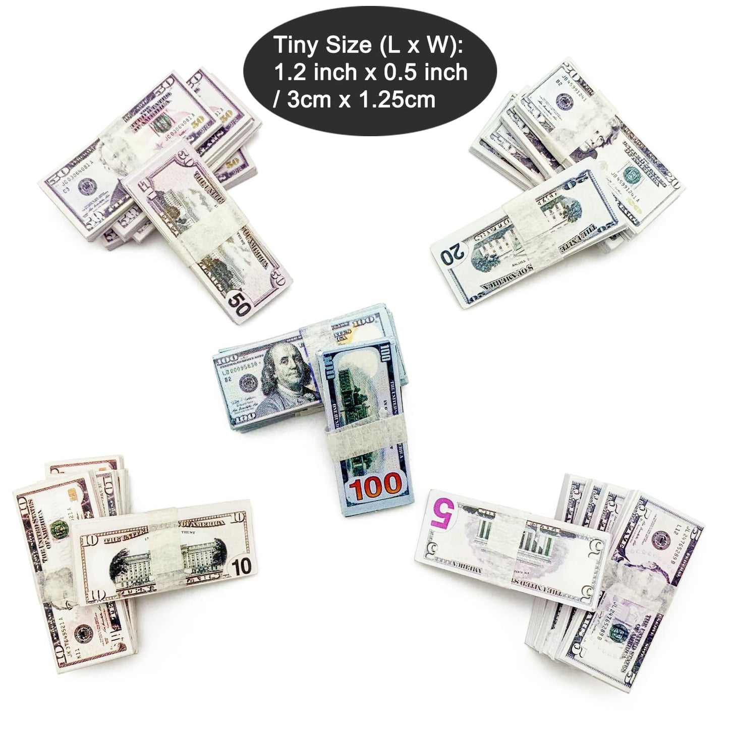 Prettylife Miniature Dollhouse Scene Model 500 Pieces Mini Dollar Bill Prop Set For 1:12 Mini Dollhouse Decoration