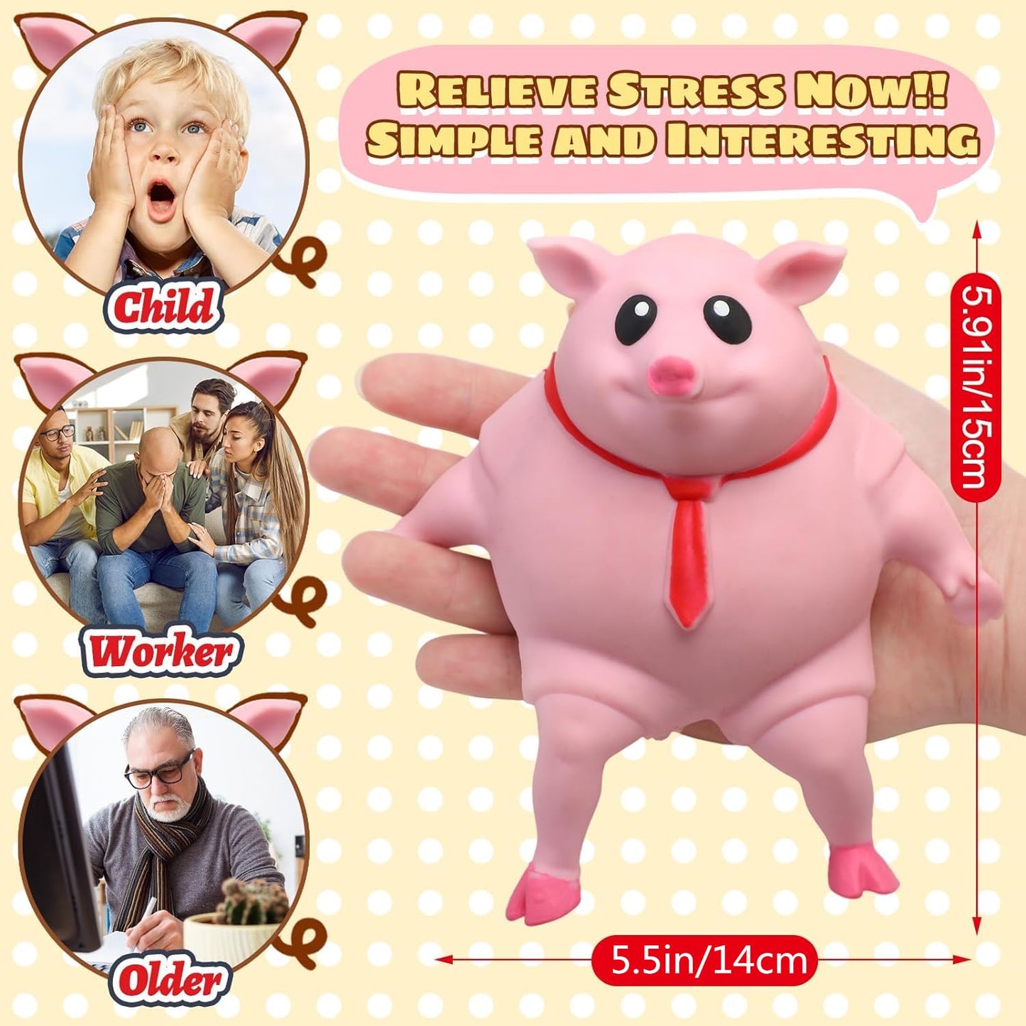 Yjhwlf Stretchy Glue-Sand Filled Rubber Pig, Latex Piglet Soft Decompression Doll Toy, Animal High-Elastic Stretchable Decompres