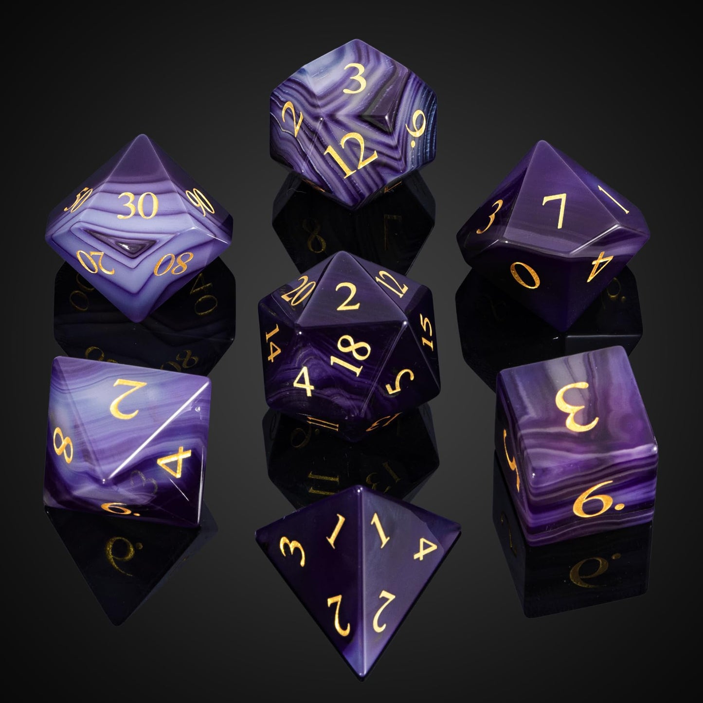 UDIXI Gemstone DND Dice Set, 7PCS Purple Agate Stone D&D Dice Polyhedral Dice for Dungeons and Dragons Role Playing and Other Ta