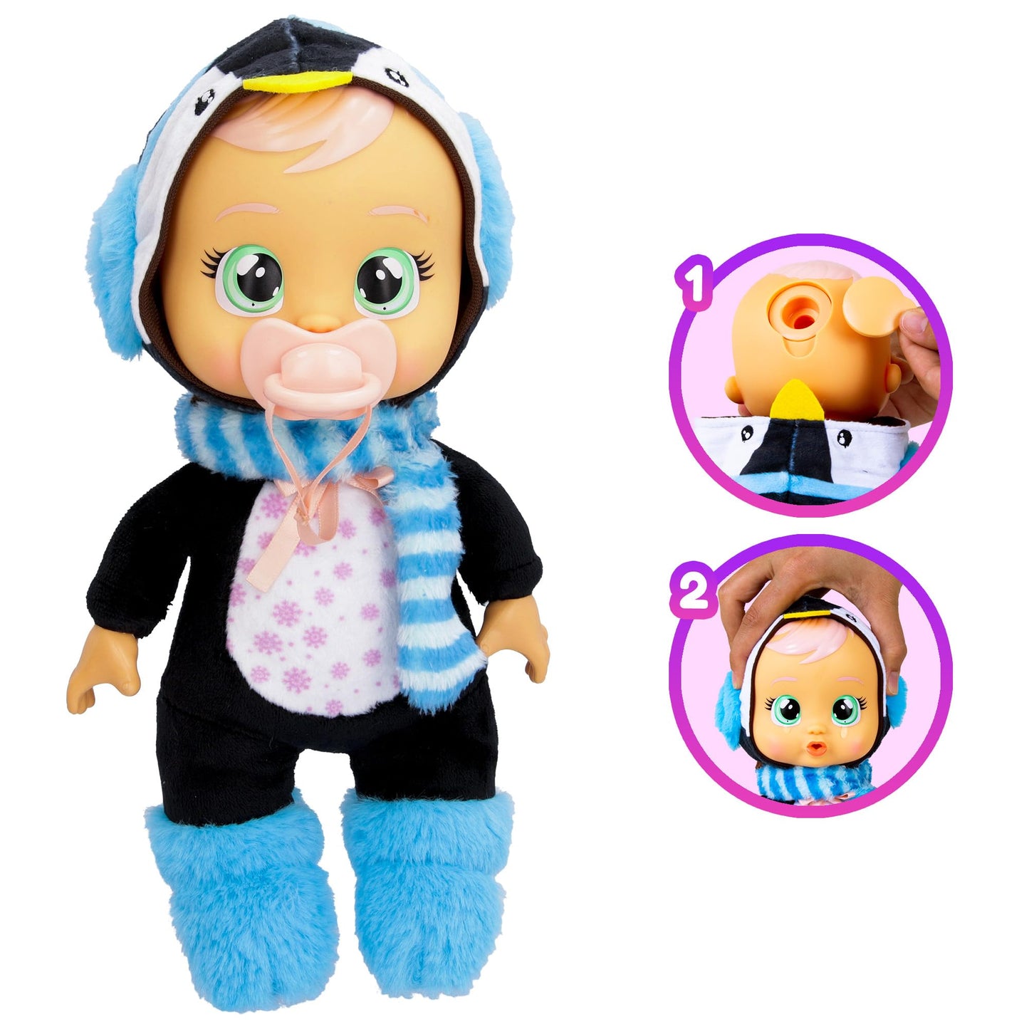 Cry Babies Tiny Cuddles Christmas Izzy - 9' Baby Dolls, Cries Real Tears, Blue Penguin Themed Pajamas