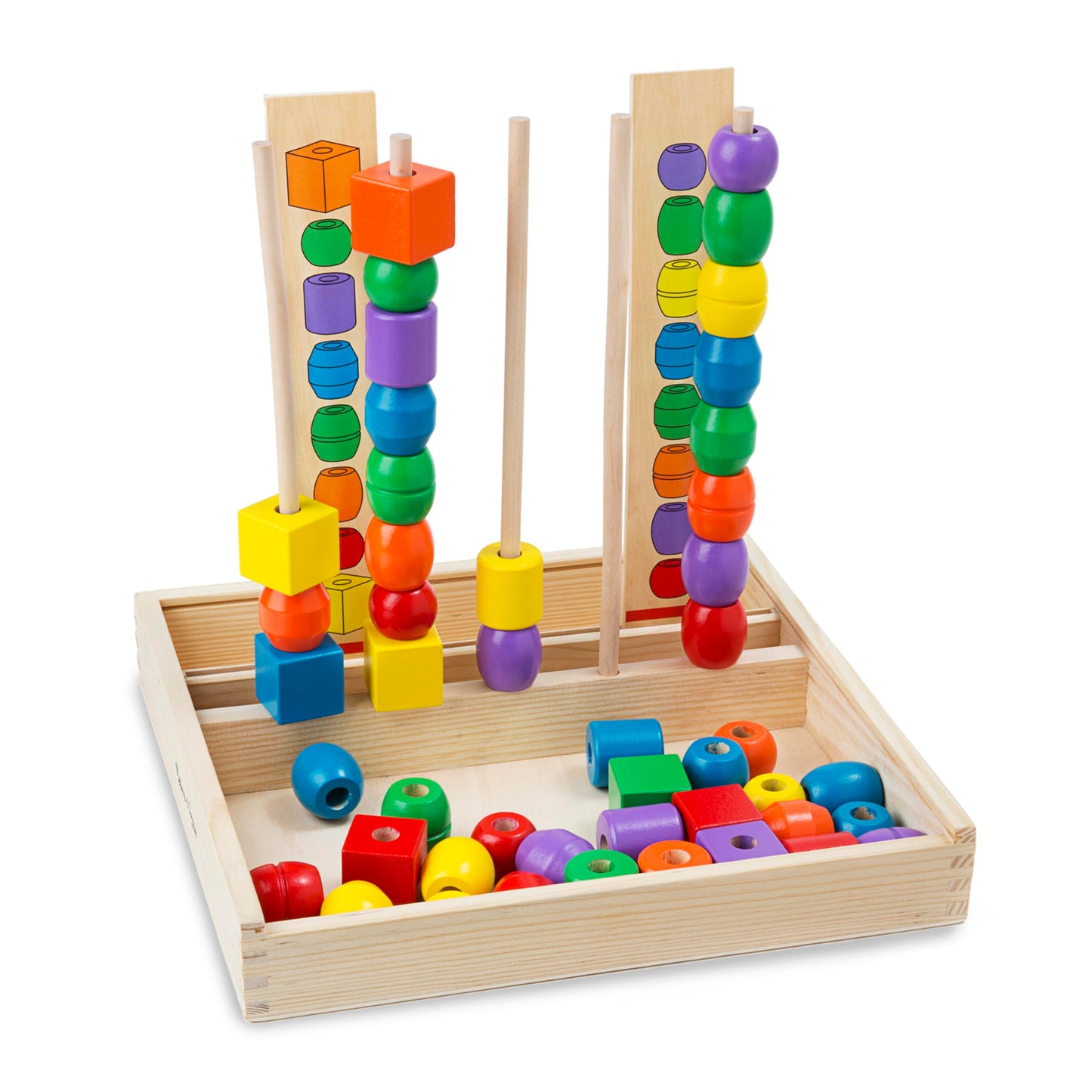 Melissa & Doug Bead Sequencing Set - 46 Wooden Beads & 5 Double-Sided Pattern Boards - Color Recognition & Shape Sorting Toy for Kids 4+