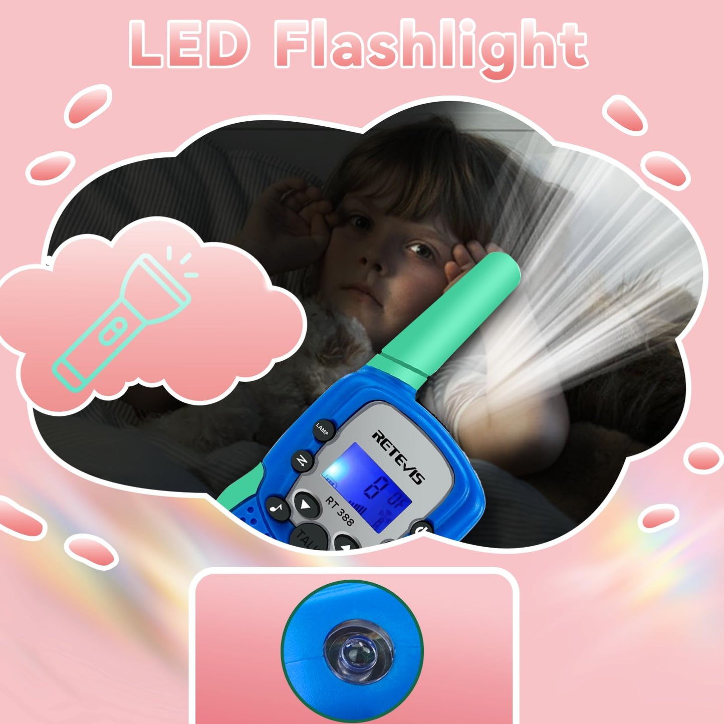 Retevis Rt388 Walkie Talkies For Kids, Toys For 6-12 Year Old Boy Girl, Long Range 2 Way Radio 22 Channel With Backlit Lcd Flashlight, Kids Gifts For Boys Girls Family Games Outdoor(Blue Green 1 Pair)