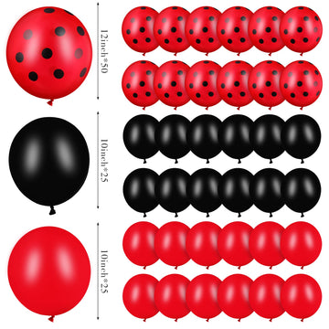 100 Pieces Polka Dots Latex Balloons Ladybug Strawberry Balloons For Party Decor Birthday Wedding Supplies(12 Inch, 10 Inch,Mixed Style)