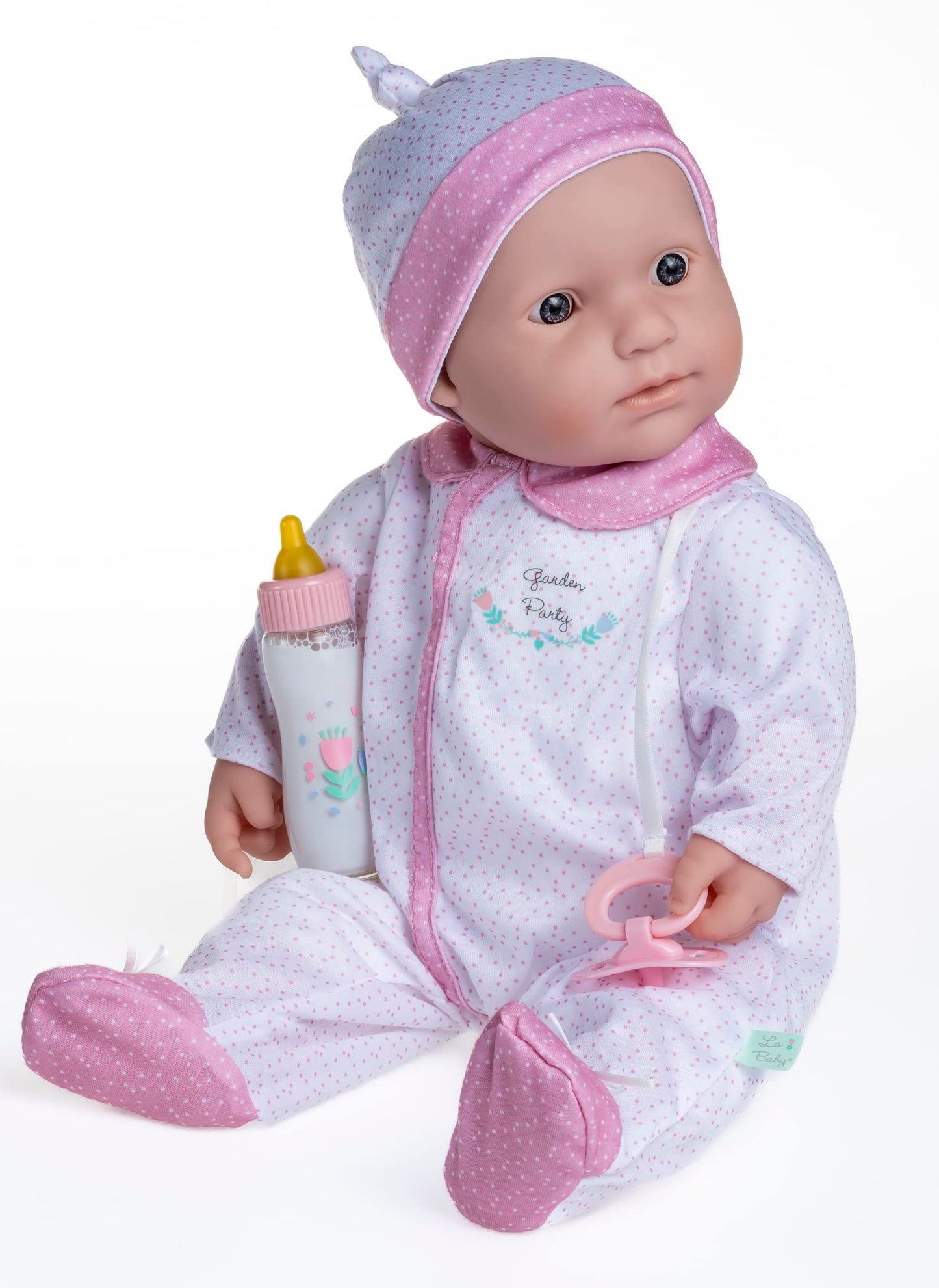 Jc Toys La Baby Caucasian 20-Inch Small Soft Body Baby Doll La Baby | Washable |Removable White And Pink Outfit W/Hat, Pacifier & Magic Bottle | For Children 12 Months +