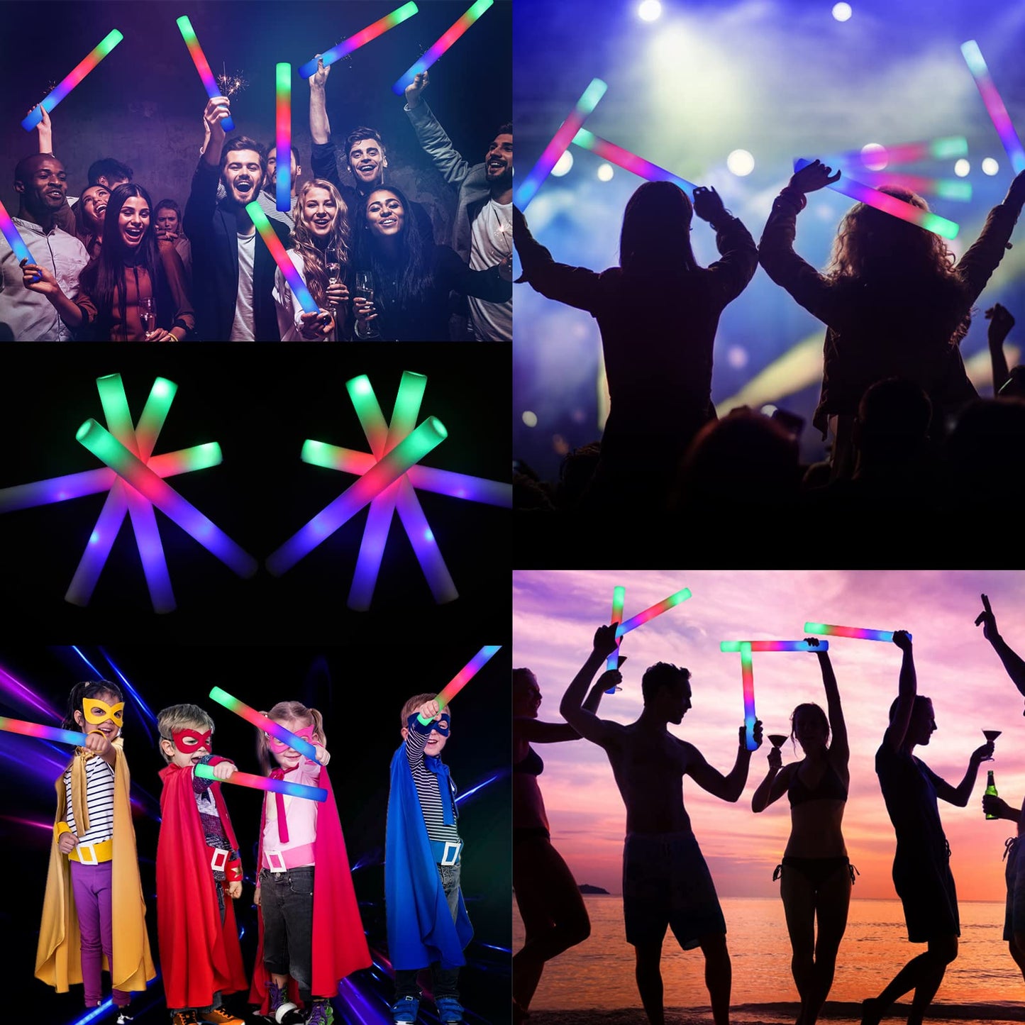 Jiahz Glow Sticks Bulk, 32 Pcs Foam Glow Sticks, Led Foam Sticks In The Dark Party Supplies With 3 Modes Colorful Flashing, Glow