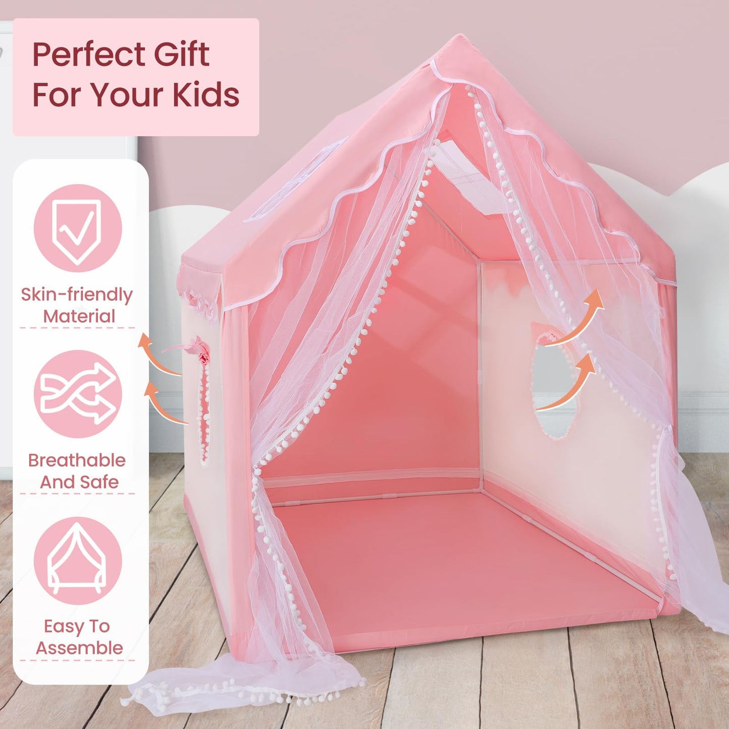 Kids Tent Play Tents For Toddler Children Indoor And Outdoor Large Pink Girls Princess Playhouse Castle With Windows Kids Room F