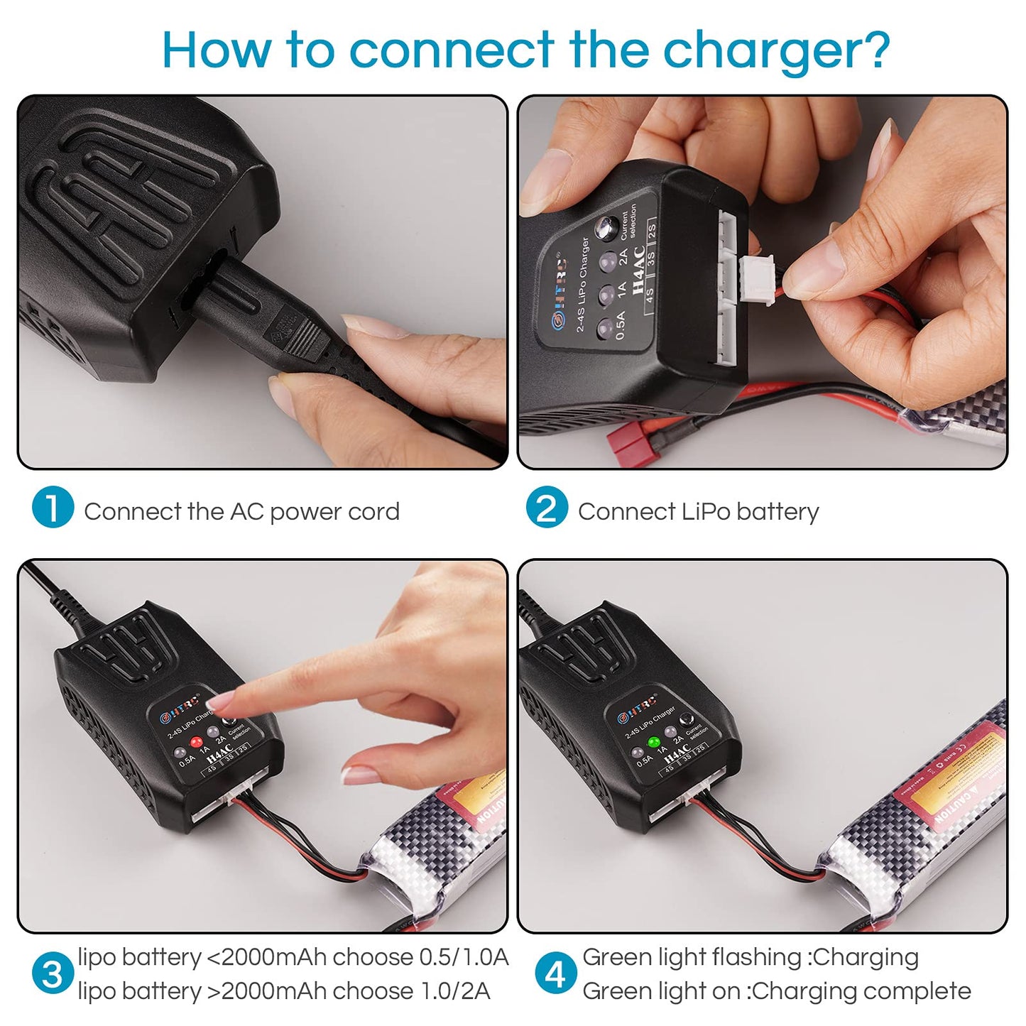 Universal Lipo Charger for 2s 3s 4s Lipo Battery, 2.0A Lipo Battery Charger with Balance for 7.4-14.8V RC Hobbies Packs AC 20W R