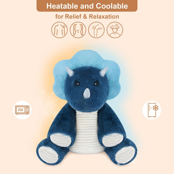 Suzzipals Microwavable Triceratops Dinosaur Stuffed Animals, Heated Stuffed Animal Heating Pads For Cramps & Pain, Navy Blue Din