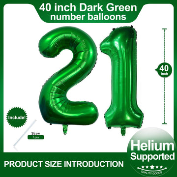 Number 21 Dark Green Balloons 40 Inch Giant Green 12 Numer Foil Helium Balloons For 12Th Green Birthday Party Supplies 21St Anni