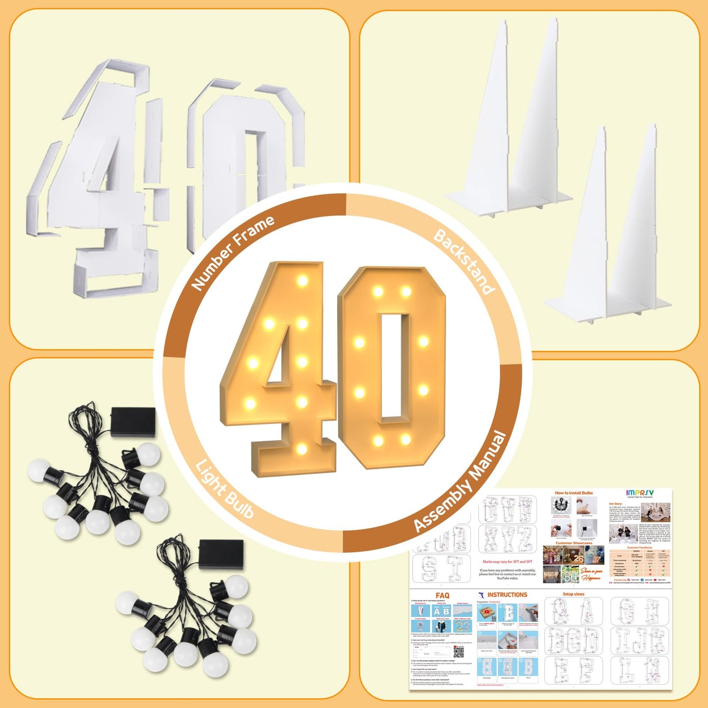 Imprsv 3Ft Marquee Numbers, Marquee Light Up Numbers 40Th Birthday Decorations For Women Men, Large Light Up Numbers 40Th Birthd