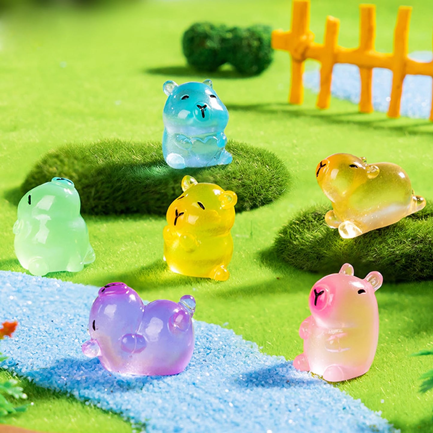 Luminous Mini Capybara Figurines 24 Pieces Colorful Tiny Capybara for Dollhouse Miniatures Car Dashboard Fairy Garden Capybara B