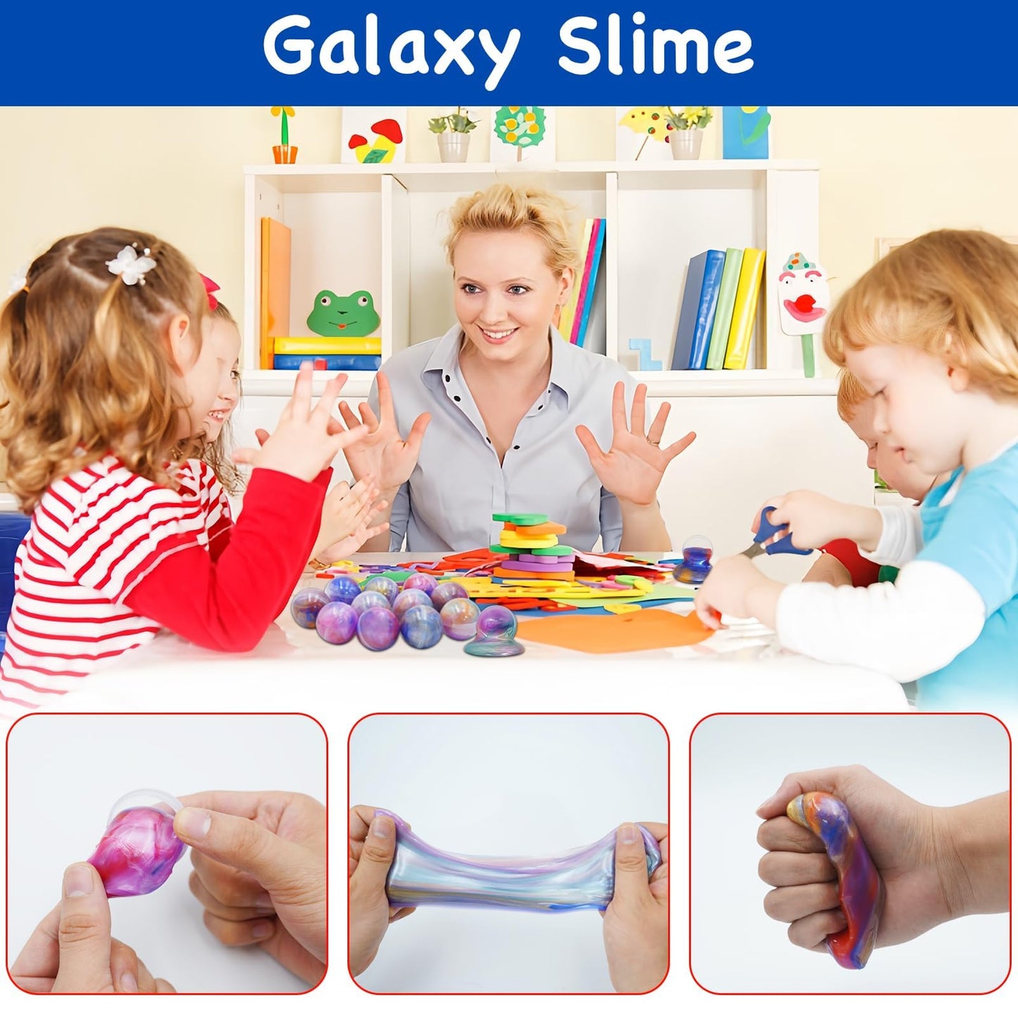 28 Pack Valentines Day Gifts For Kids, Valentines Galaxy Slime With Valentines Cards Stress Relief Fidget Set Valentines Day Gif