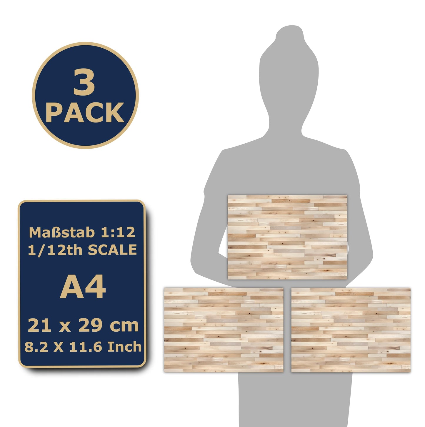 3 Sheets Self-Adhesive Flooring For Dollhouse 1:12 Scale (Creme Colored Oak 1)
