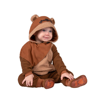 Star Wars Ewok Official Infant Halloween Costume - enhanced Quality Minky Jumpsuit with Hood and Non-Slip Booties (12-18M) Brown