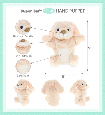 DolliBu Rabbit Plush Hand Puppet For Kids - Soft Plush Stuffed Animal Hand Puppet Toy for Puppet Show Games & Puppet Theaters for Kids mature-themed's Cute Puppets Educational Toy to Teach Children & Toddlers