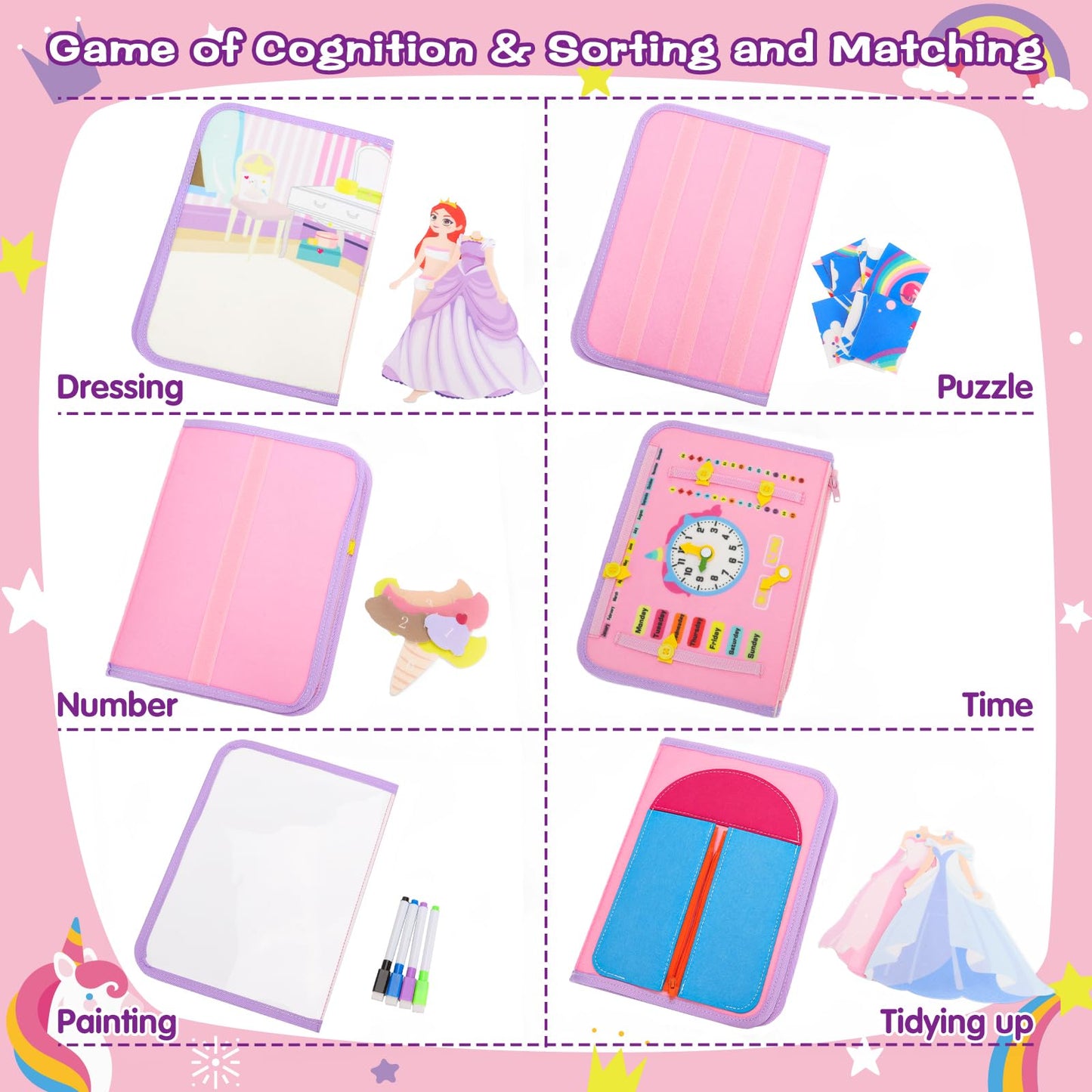 Homqyte Busy Book For Toddlers 1-3, Montessorii Sensory Toys For Boy & Girl, Toddler Activity Book For Baby Kids Educational Tra