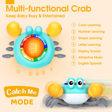 Musical Crawling Crab Baby Toy - Tummy Time Toys For 6-12 Months Boy Girl, Light-Up Walking Dancing Moving Crab Toys For 1 Year