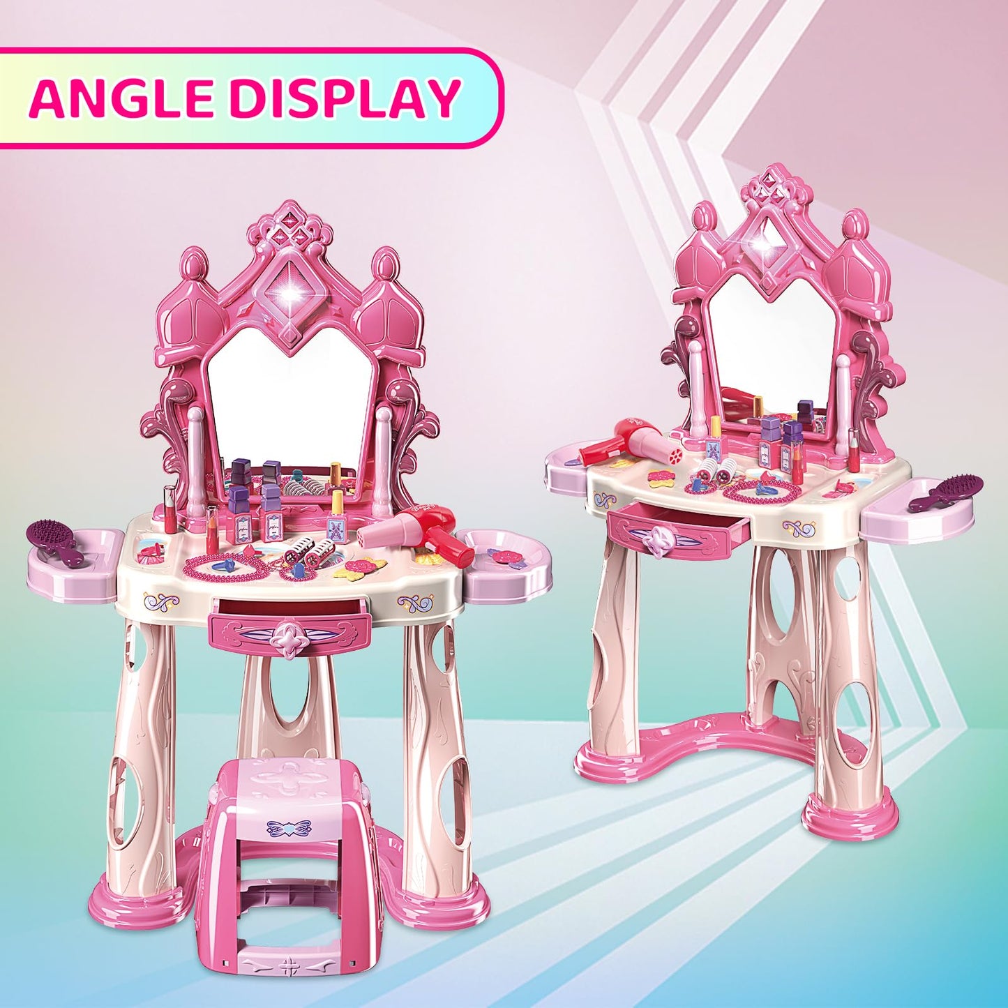 Pretend Play Girls Makeup Table Set With Stool
