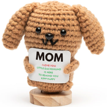 Haliafancy For Mom With Card Decoration, Positive Crochet Animals Dachshund Emotional Support Crochet Doll For Weiner Dog Lovers