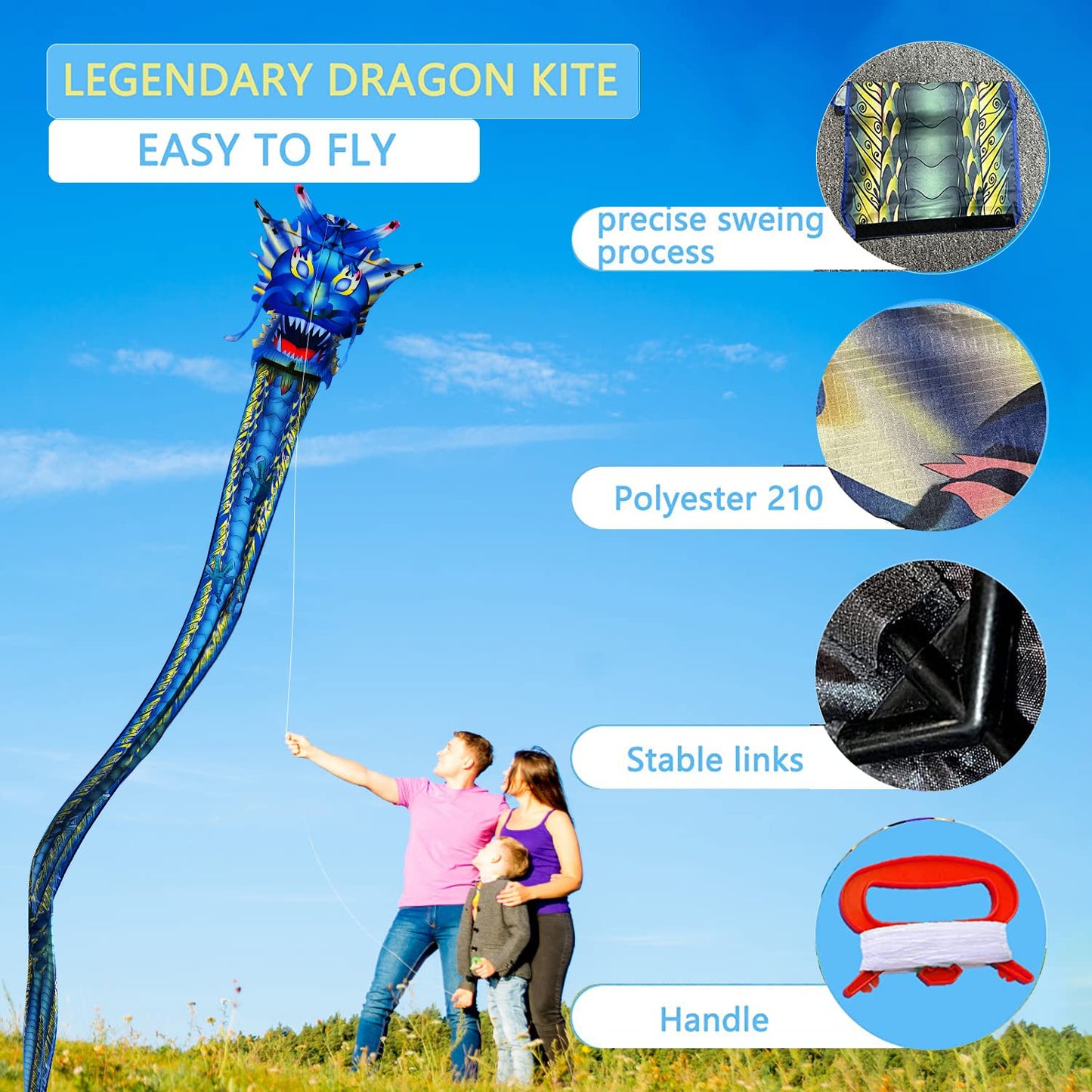 Hengda Kite Legendary Dragon Kite,Jade Dragon,For Kids And Adults,Easy To Fly,Excellent Fabric And Structure Design,Suitable For Square, Beach, Grass, Park,Excellent Gift,(35X157) In