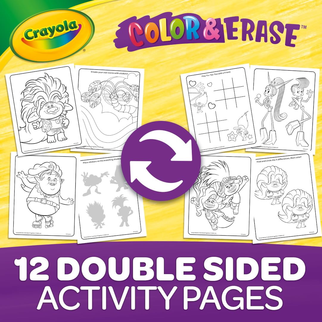 Crayola Trolls Color & Erase Sticker Activity Pad, 12 Reusable Trolls Coloring Pages & 100 Stickers, Gift