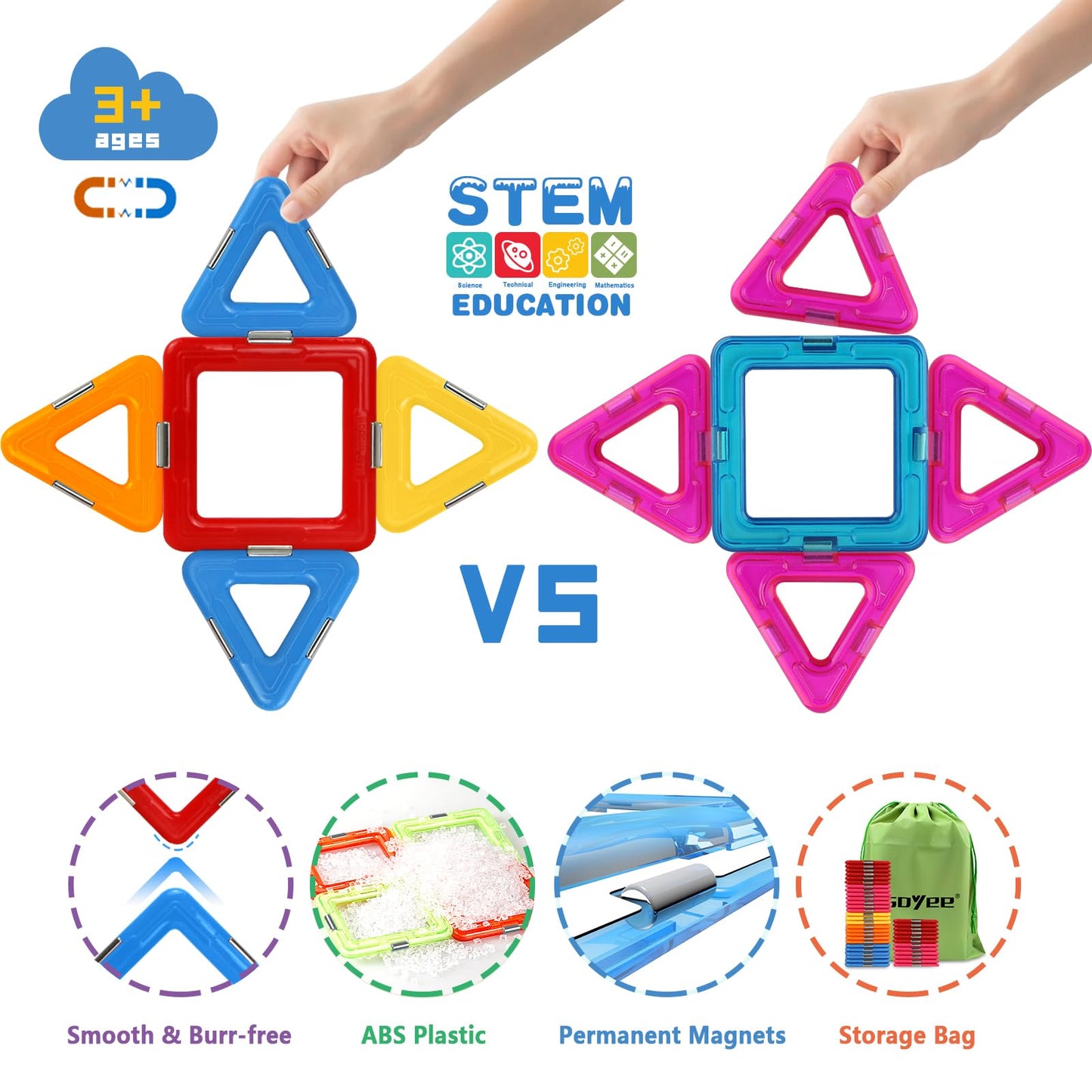 Coodoo Upgraded Magnetic Blocks Tough Tiles Stem Toys For 3+ Year Old Boys And Girls Learning By Playing Games For Toddlers Kids, Compatible With Major Brands Building Blocks - Starter Set