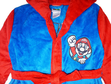 Super Mario Little/Big Boys' Soft Hooded Fleece Sleepwear Bathrobe - Plush Robe For Kids, Mario, 8