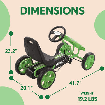 Hauck Hurricane Pedal Go Kart, Ride-On Toy W/ Rubber Tires & Handbrake, For Kids Ages 4-10