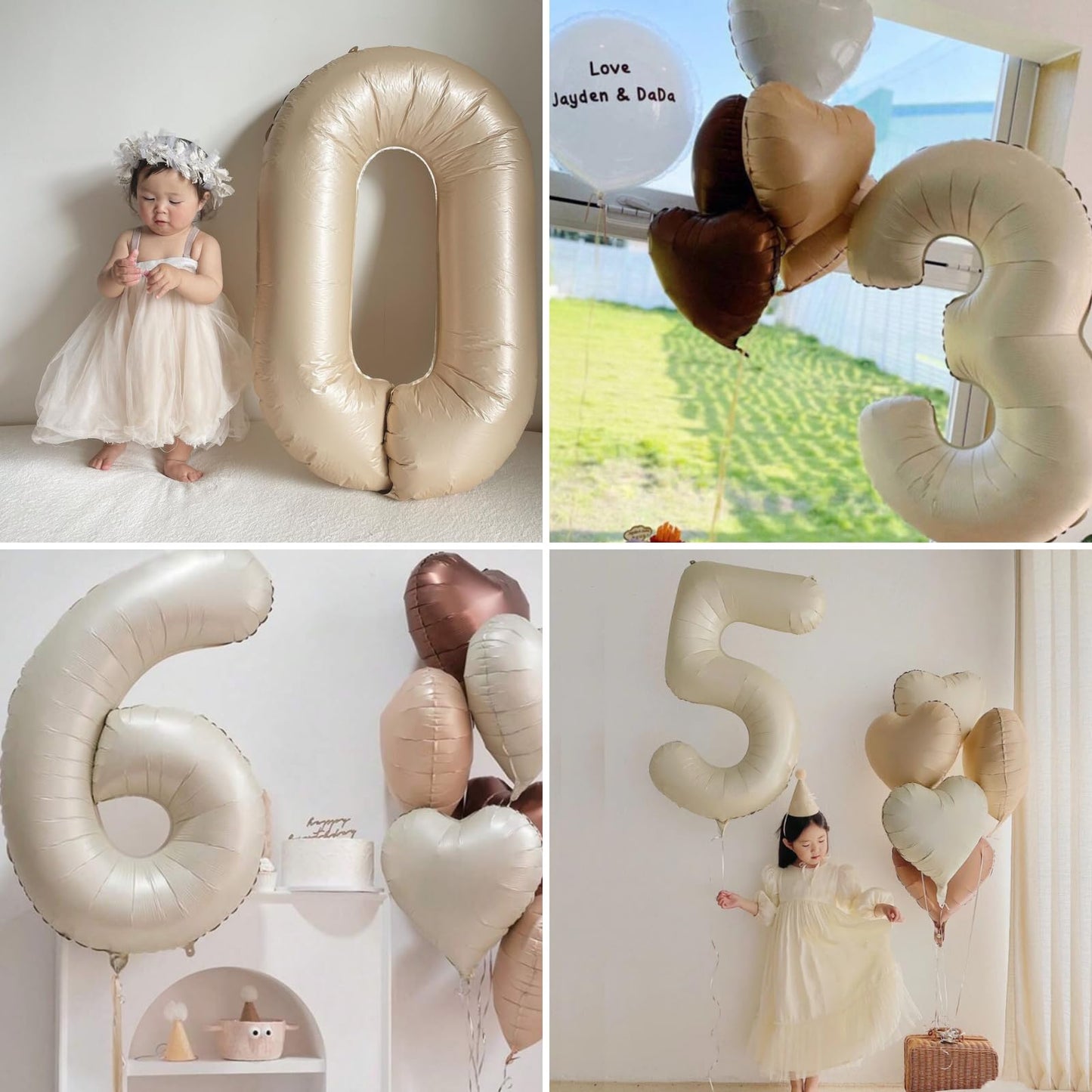 Biapian 40 Inch Cream Number 2 Balloons, Cream White Large 2Nd Birthday Balloons With 18'' Foil Cream Heart Balloon Helium For 2