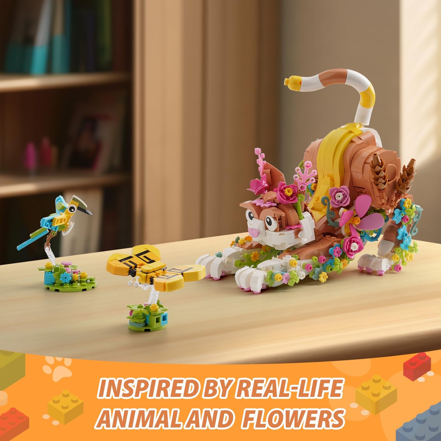 Jojo&Peach Creator 3 In 1 Flower And Cat Animal Toy Building Set, Creative Easter Gifts Toys For Kids & Adults, Boys & Girls Age