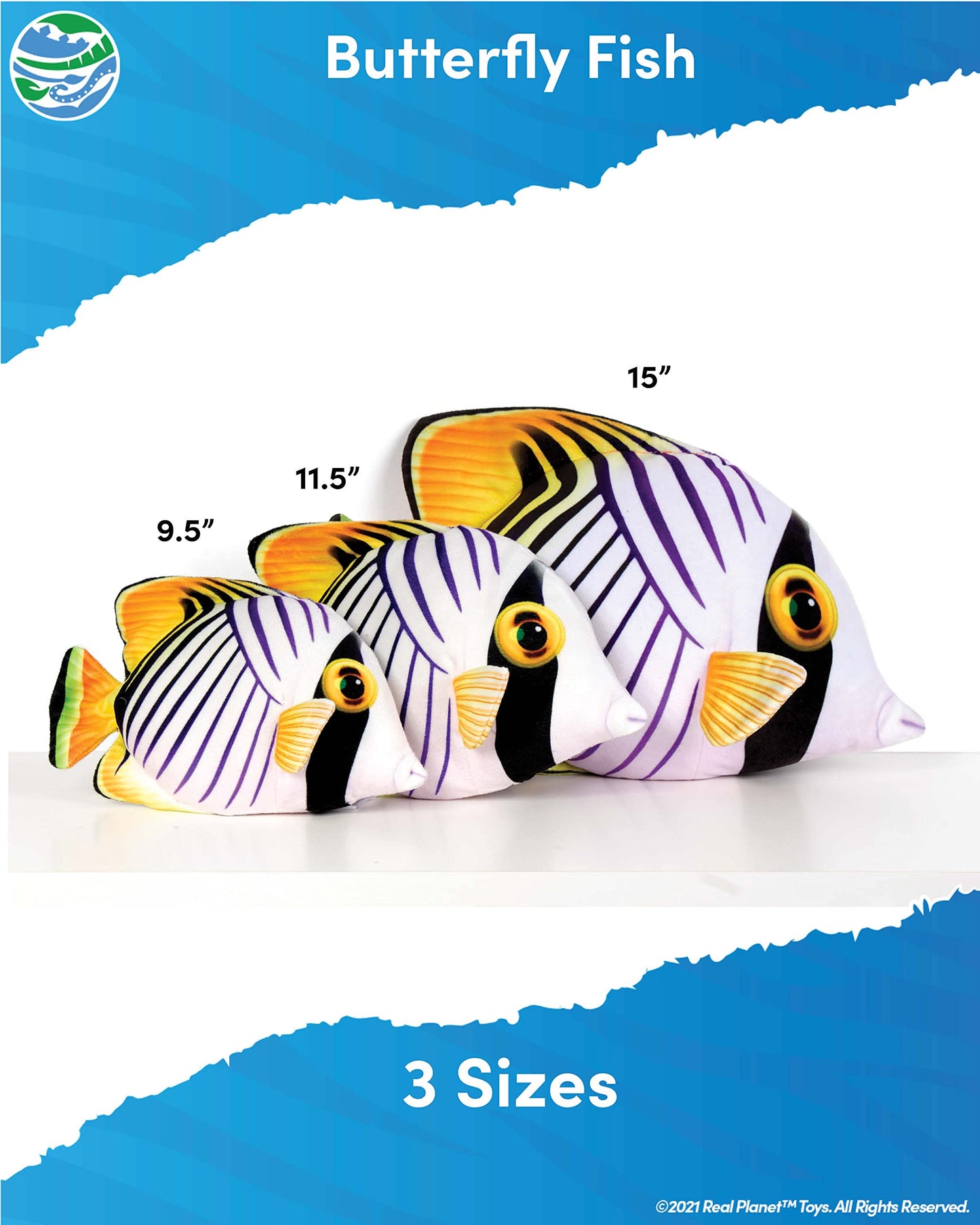 Real Planet Sea Life Plush - Soft Stuffed Animal Gift For Kids All Ages, Sea Ocean Fishing Plushie, Christmas Birthday Gifts (Auriga Butterfly Fish, 9.5') (11.5' Long)