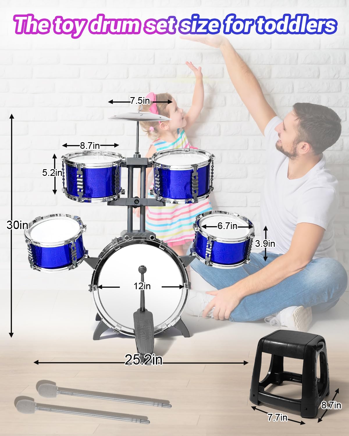 Toddlers Drum Set For Kids, Kids Drum Set Kit Musical Toys For 4 5 6 7 Year Old Birthday Gifts, Jazz Drum Set For Kids 3-5 Music