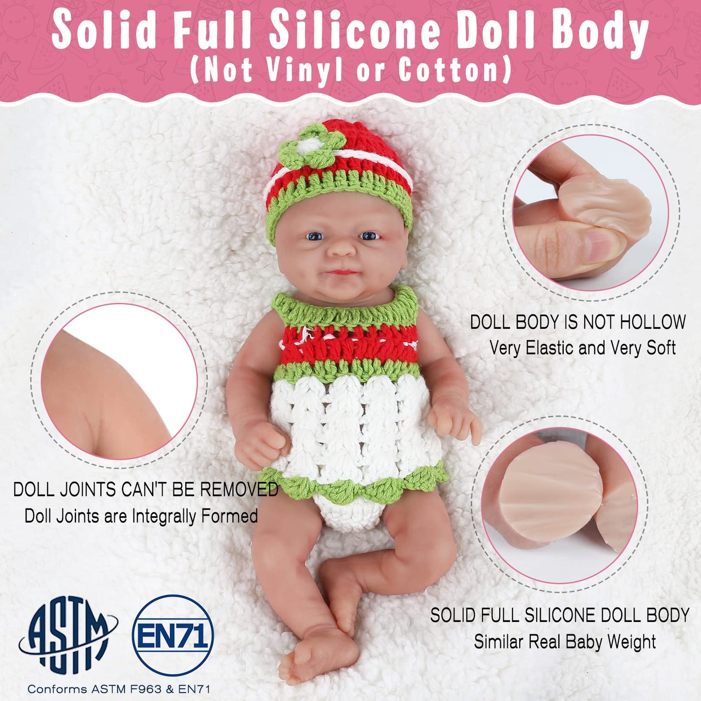 Vollence 14 Inch Full Silicone Reborn Baby Dolls Not Vinyl Dolls Lifelike Real Platinum Newborn Silicone Baby Dolls Anti-Stress