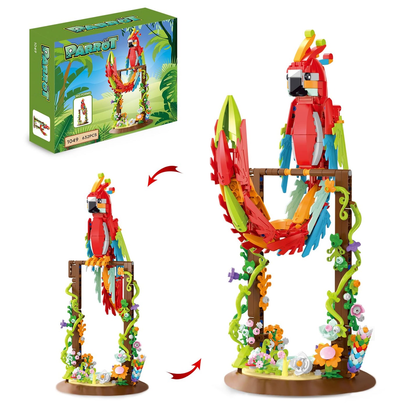 Flowers Parrot Building Set Compatible With Lego Animal For Girls 8-12 Years,Cool Halloween Toys For Adults And Botanical Natural Lover 632 Pcs