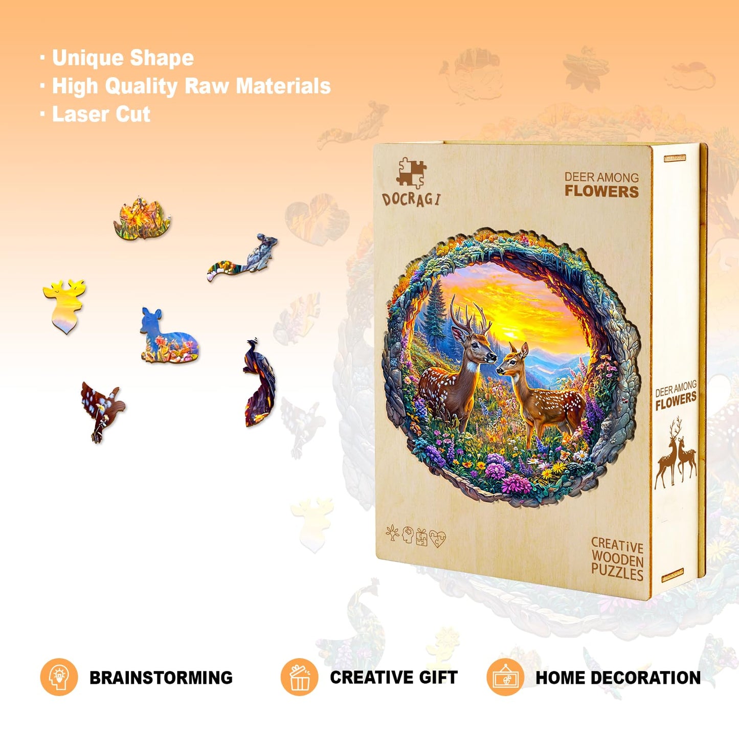 Wooden Puzzles for mature-themeds - 3D Vision Deer Wooden Jigsaw Puzzle - Unique Animal Shaped Wood Puzzles mature-themed - Creative Birthday Gift Family Game (300pcs)