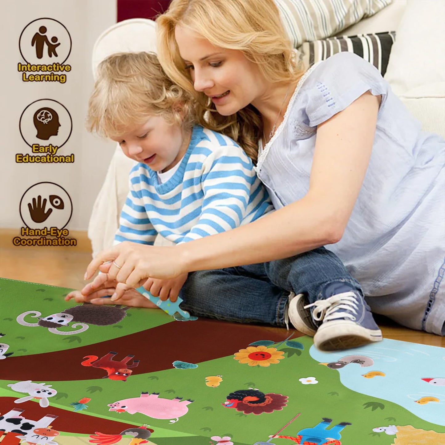 HomeMall Farm Animals Felt Board, 3.5 Ft Farmhouse Themed Felt Board for Toddlers, Preschool Early Learning Toy, Interactive Sto