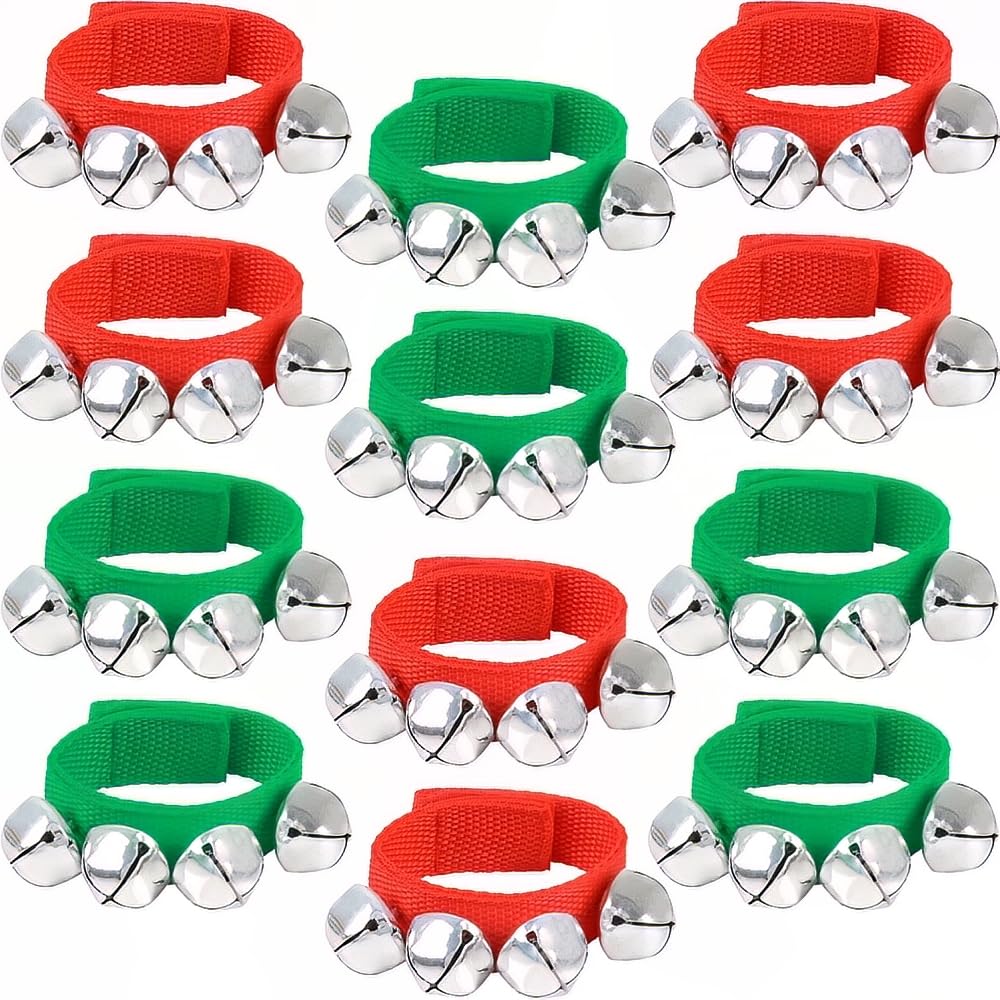 Rhode Island Novelty Jingle Bell Band Bracelets, 9-Inch, Pack of 2, Red and Green