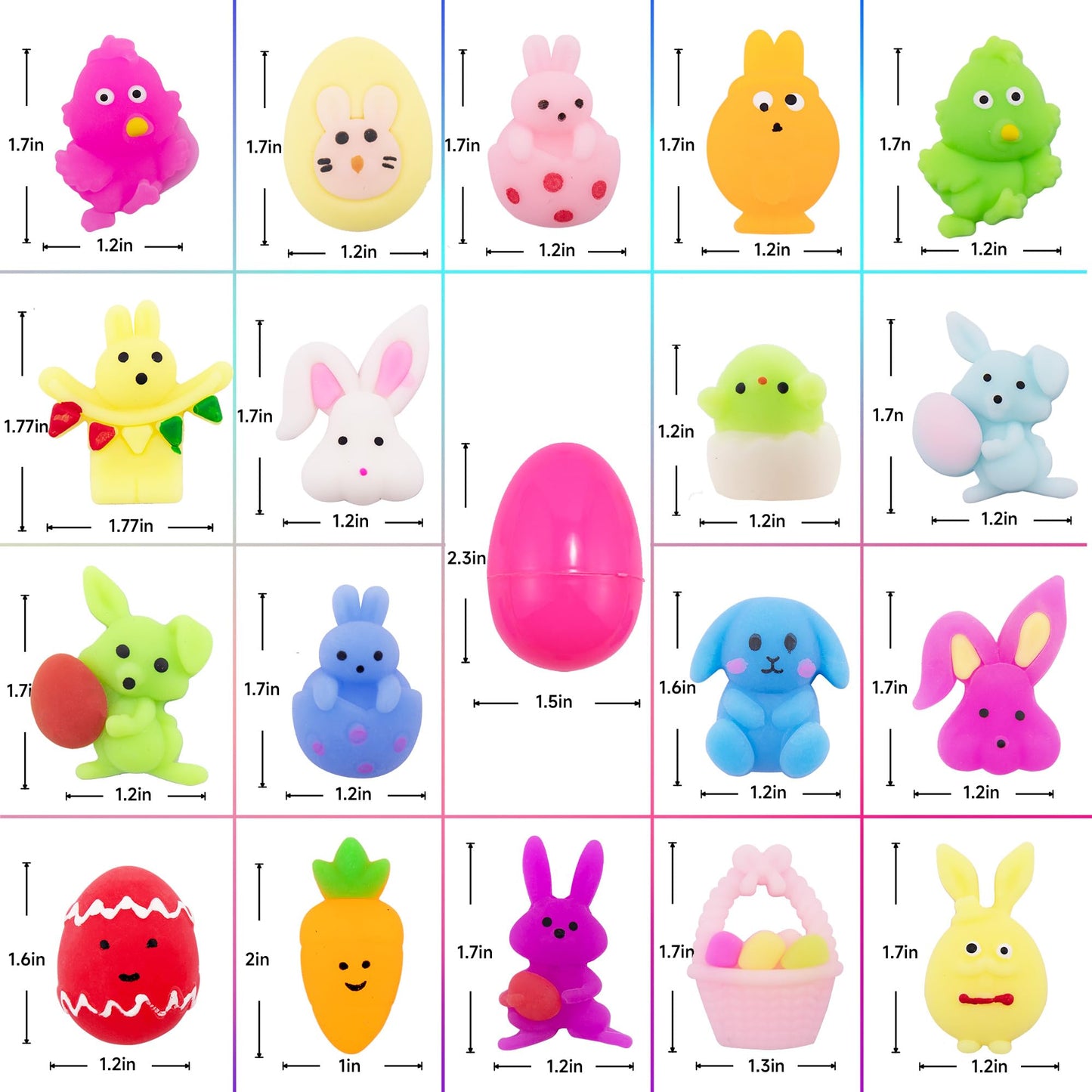 Kasu 50 Pcs Prefilled Easter Eggs With Mochi Squishy Toys Premium For Easter Theme Party Favor, Eggs Hunt, Basket Stuffers/Fille
