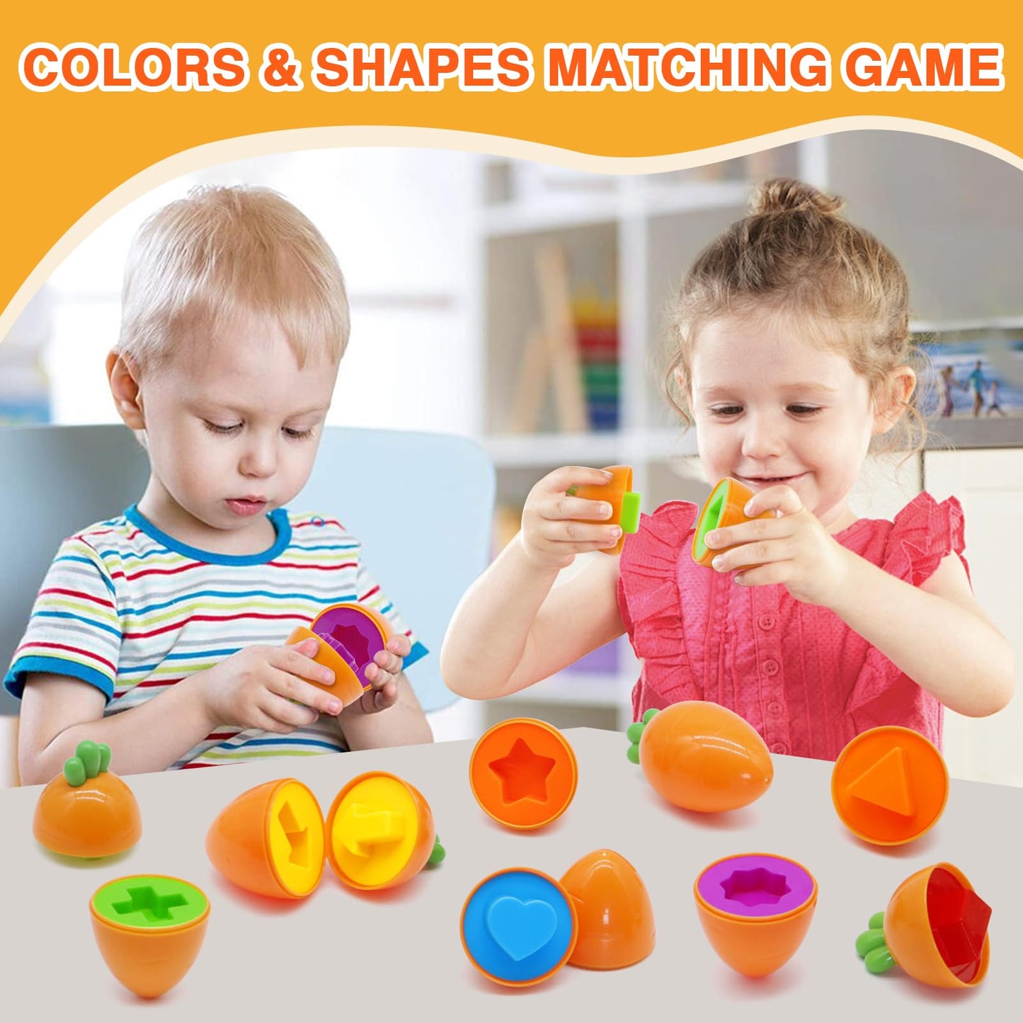 Moontoy 12Pcs Toddler Carrot Matching Eggs Easter Toys For 1 2 3 Year Old Party Favors Educational Shape Sorter Montessori Senso