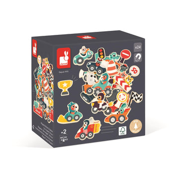 Janod - 24 Bolid Wooden Magnet - Magnetic Educational Game - Magnetic Whiteboard Accessories - from 24 Months, J09641