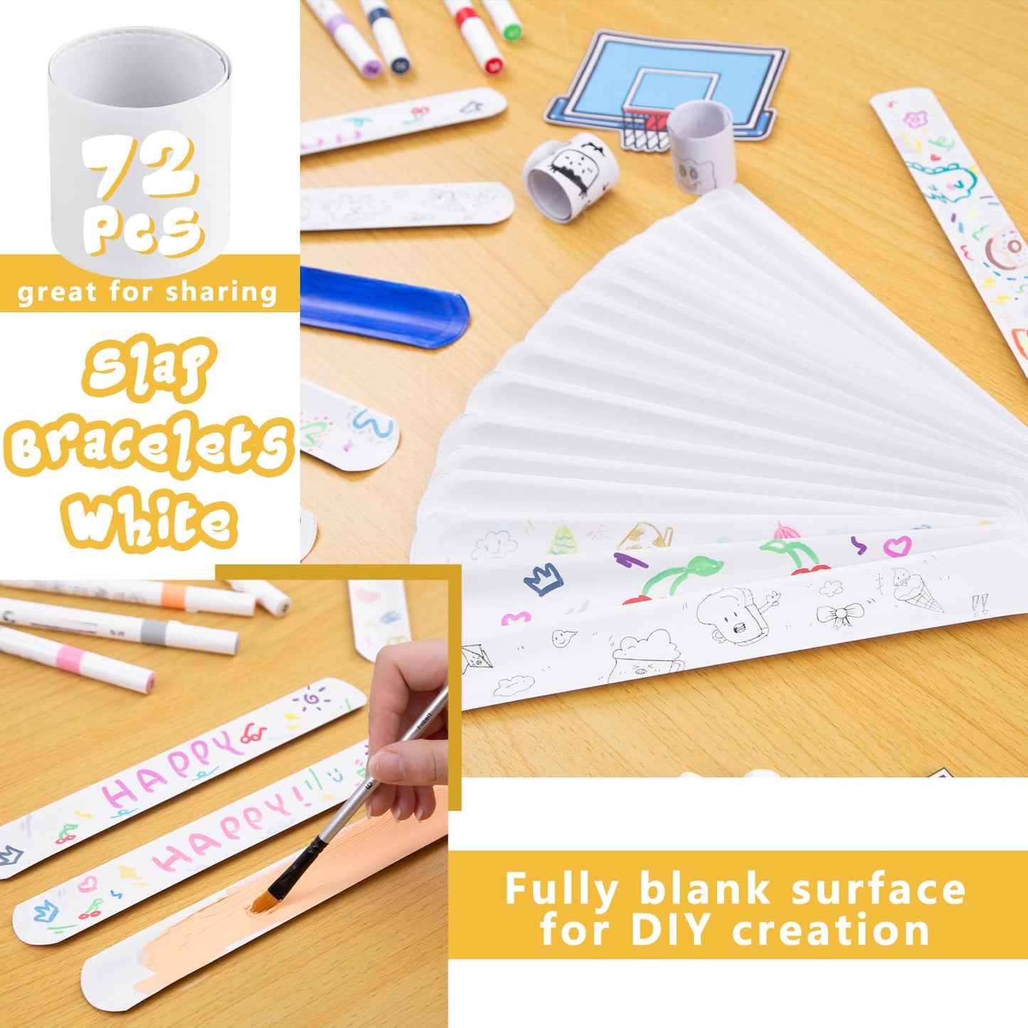 MCPINKY Slap Bracelets White,72PCS IHalloween DIY Slap Bands Halloween Toys for Kids Girls Boys Halloween Party Favors Halloween