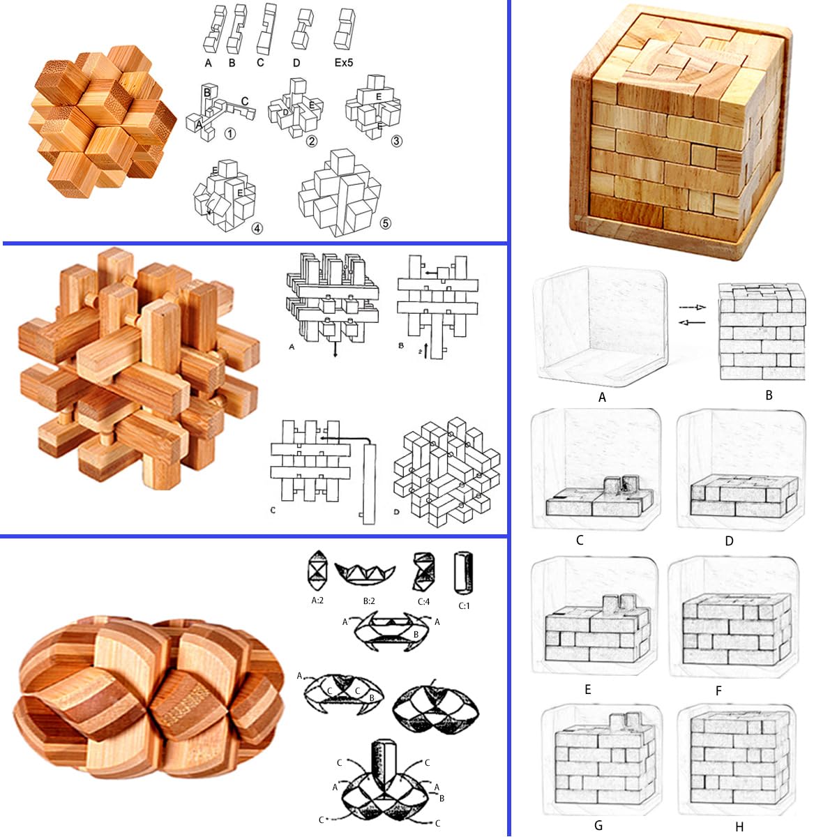 18 Pack Wooden Brain Teaser Puzzles Easter Basket Stuffers Wooden Burr Puzzles Brain Teaser Puzzle With Gift Packing Box Magic Puzzle Games Toys For Kids And Adults By Ahyuan (Bamboo)