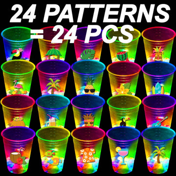 Mishunyus 24Pcs Glowing Hawaiian Luau Party Cups Flashing Tiki Party Cups Tropical Luau Party Decorations Hawaiian Party Supplie