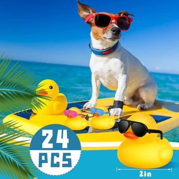 24 Pcs Mini Rubber Ducks With Sunglasses, Rubber Ducks In Bulk Valentine Bathtub Toys For Cruise Valentines Kids Classroom Gift