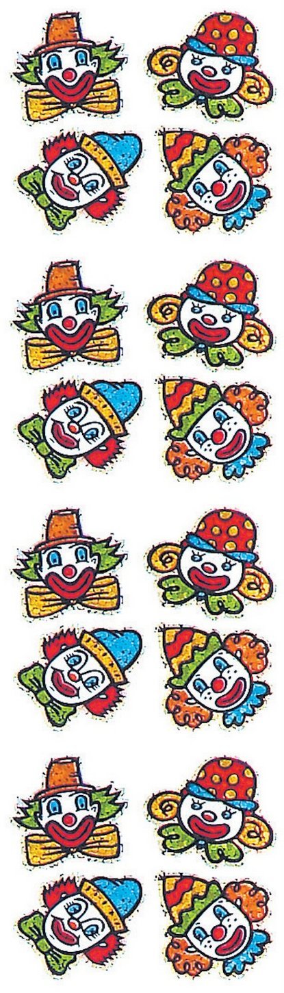 Jillson Roberts Prismatic Stickers, Clown Faces, 12-Count (S7226)