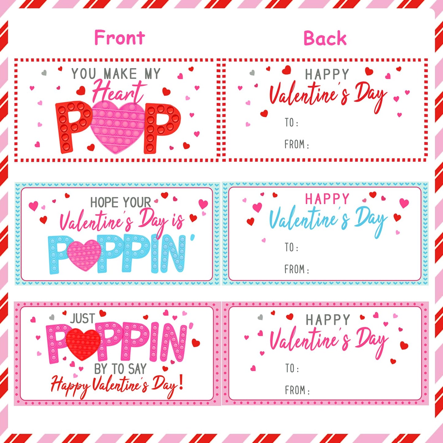 Valentines Day Gifts for Kids - 24 Pack Valentines Cards with Heart POP Bracelets - Sensory Fidget Toys Valentine for School Cla