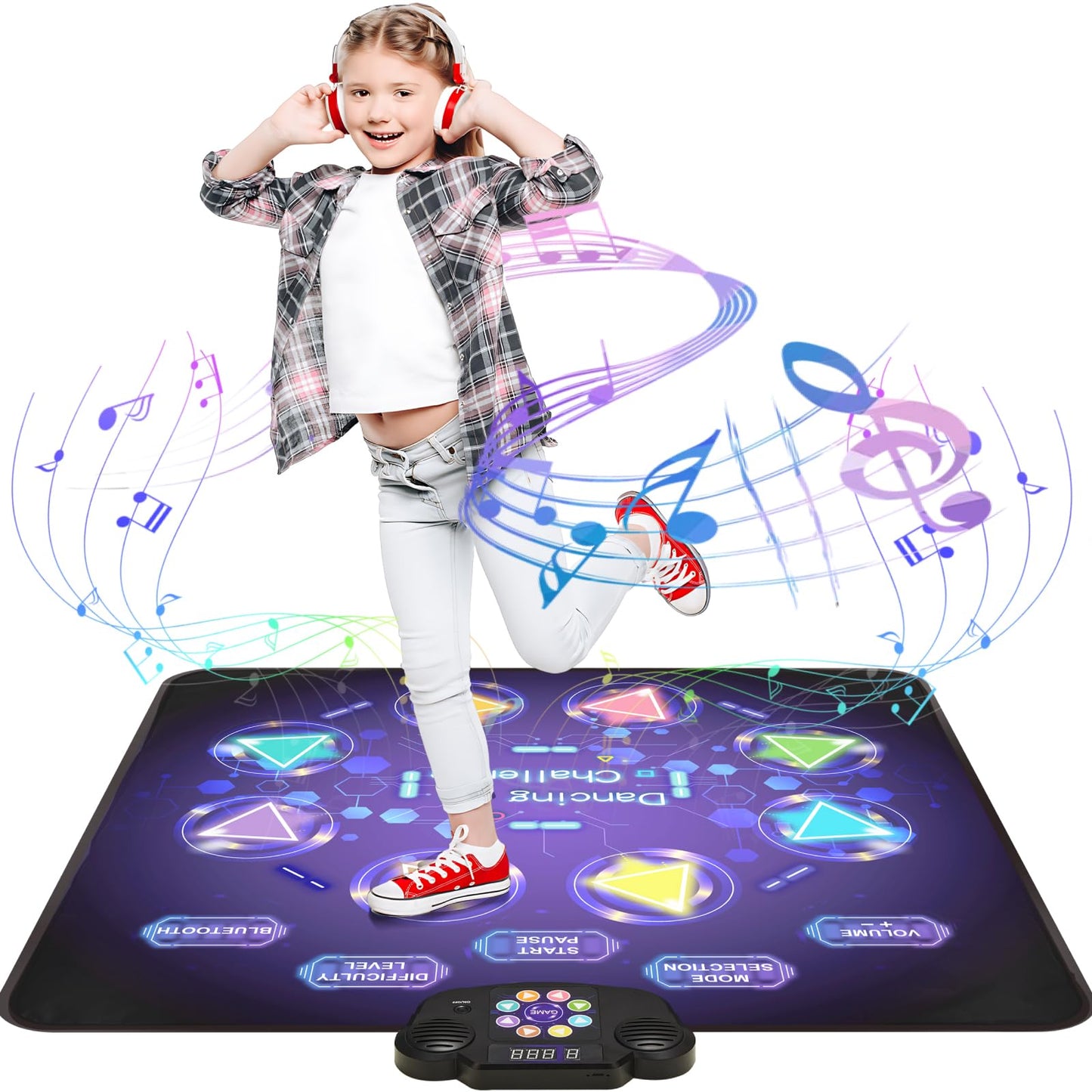 Gleamkid LED Light-Up Dance Mat for Kids, 8-Button Pad with Bluetooth, Music, 8 Modes & 3 Difficulty Levels, Ages 3-12