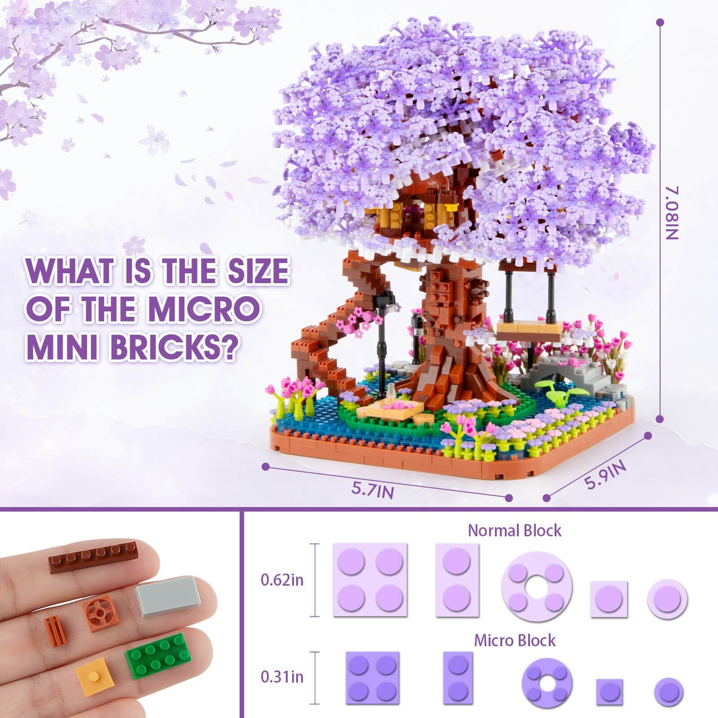 Vziimo Cherry Blossom Bonsai Tree Building Set, Flowers Tree House Model Sets For Adults, 2200Pcs Micro Bricks Collectible Creative Gifts For Adults Girls Boys 14+